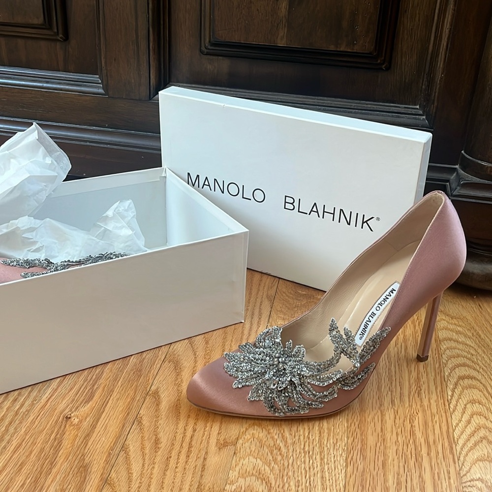 Manolo blahnik pumps with crystal embellishment